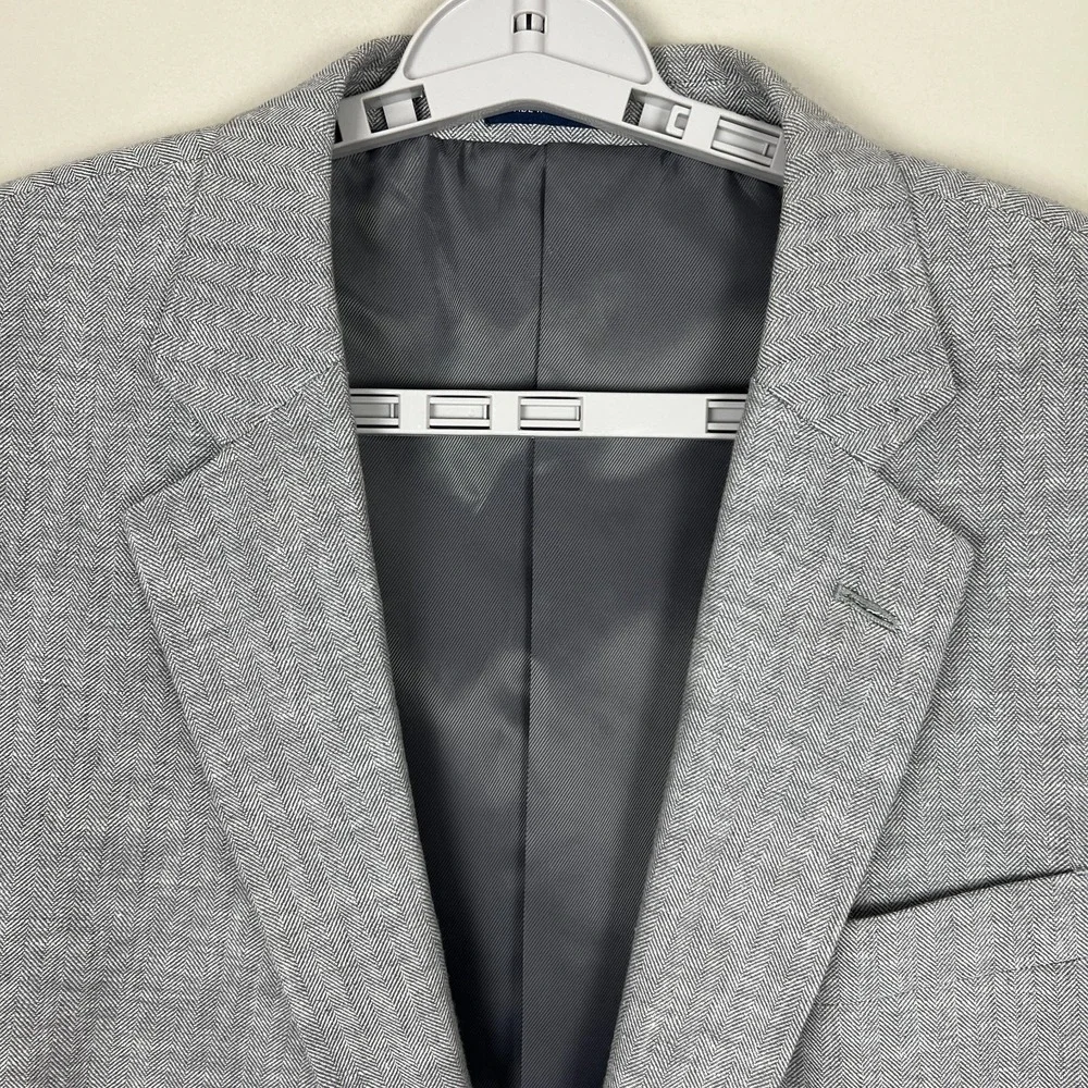 Stafford Sport Coat Mens 48 Regular Gray Linen Cotton Classic‎ Fit Herringbone